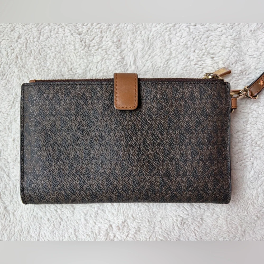 Michael Kors Dark Brown Jet Set Travel Double Zip Wristlet